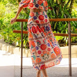 High Rise Floral Print Midi Skirt
