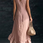 Margovil V Neck Sleeveless High Low Hem Ruffle Maxi Dress