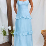 Backless Lace-up Ruffle Trim Sleeveless Maxi Dress