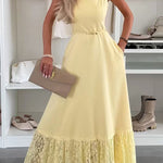 Square Neck Pocketed Lace Splice Maxi Cami Dress