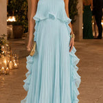 Margovil Strapless Tube Ruffle Hem Pleated Maxi Dress