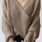 Margovil V Neck Criss Cross Front Ribbed Knit Sweater