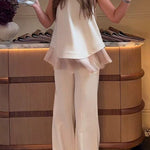 Tie Knot Shoulder Sleeveless Fringe Hem Top