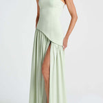 Margovil Strapless Back Lace-up High Slit Splice Maxi Dress