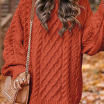 Margovil Long Sleeves Cable Knit Mini Sweater Dress