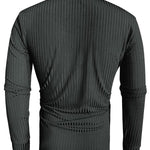 KZZ Men's Solid Color Button Polo Shirt, Regular Fit Casual Long Sleeve Top