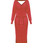V Neck Bat Sleeve Sweater Slim Midi Dress