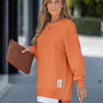 Letter Patch Detail Long Sleeve Drop Shoulder Pullover Sweatshirt Casual Zipper Side Slit Top