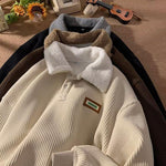 KZZ Corduroy Polo collar sweater couple autumn and winter style plus