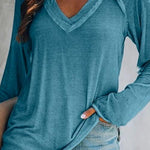 Margovil V Neck Long Sleeves Solid T Shirt