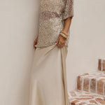 Crewneck Half Sleeves Crochet Hollow Out Sequin Top