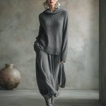 Elegant Minimalist Gray Hooded Sweater Skirt Set