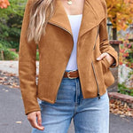 Margovil Zip Up Pocketed Faux Suede Moto Jacket(in 7 Colors)