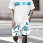 KZZ Men's Tropical Palm Tree Print Short-Sleeve Shirt and Shorts Set