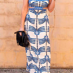 Margovil Tie Shoulder Cut Out Waist Printed Maxi Dress