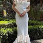 Margovil Spaghetti Strap Open Back Ruffle Trim Maxi Dress