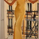 Margovil One Shoulder Backless Satin Maxi Party Dress