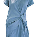 Margovil Solid Cross V Neck Tie Wrap Dress