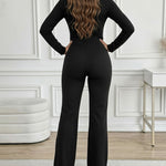 Golden Button Decor Long Sleeve Seam Front Overalls Casual Zipper Back Faux Two-Piece Commuting Jumpsuit