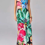 Halter Neck Abstract Floral Print Maxi Dress