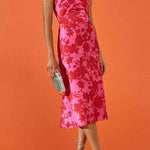 Twist Front High Waist Floral Print Midi Dress