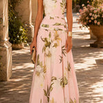 Margovil Boat Neck Sleeveless Floral Print Flowy Maxi Dress