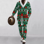 KZZ Two-piece Set Men's Solid Jacquard Drop Shoulder V Neck Top & Drawstring Waist Pants