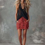 Retro Casual Workwear Style Red Cotton Short Skirt