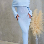 Margovil Off Shoulder Long Sleeves Bodycon Stretchy Maxi Dress