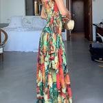 Strapless Smocked Ombre Print Swing Maxi Dress