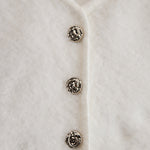 White Mohair V-neck Button Imitation Ostrich Feather Midi Dress