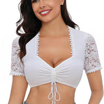 Elegant Short Sleeve V Neck Lace Dirndl Blouses (DE Only)