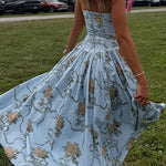 Margovil Spaghetti Strap Waisted Floral Print A-line Maxi Dress