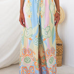 Drawstring Elastic Waist Printed Wide Leg Palazzo Pants