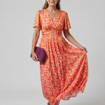 Juna | Short Sleeve Ditsy Floral Print Midi Dress