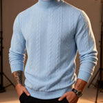 KZZ Men's solid color knitted jacquard turtleneck sweater