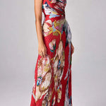 One Shoulder Sleeveless Cut Out Waist Floral Print Maxi Dress