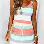 Margovil Tie Shoulder Striped Color Block Cami Dress with Pockets