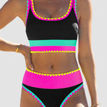Color Contrast Patchwork Nylon Sporty 3 Piece Bikini Sets