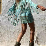 Margovil Tie Dye Long Sleeves Tassle Mini Dress