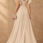 Denise Flutter Sleeve High-Low Chiffon Maxi Dress
