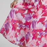 Candlia | Puff Sleeve V Neck Abstract Print Midi Dress