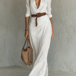 Margovil Lapel Long Sleeves Button Up Maxi Dress With Belt