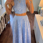 Margovil Sleeveless Crop Top and A-line Maxi Skirt Lace Set