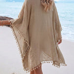 Women's Front & Back Reversible Beach Cover Up Crochet Lace Hollow Out Spliced Tassel Vacation Caftan Dress