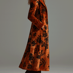 Vintage Burnt Orange Velvet Floral Maxi Coat