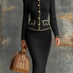 Retro Elegant Knitted Cardigan And Hip Skirt Two-piece Set