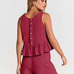 Nadorine 2 Piece Outfits Sleeveless Ruffle Tank Crop Top and Wide Leg Pants Lounge Set with Pockets