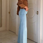 Light blue high-waist wide-leg vintage denim flared pants