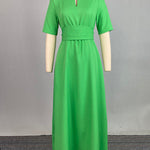 Half Sleeves High Waisted Solid Color Tied Waist V-Neck Maxi Dresses